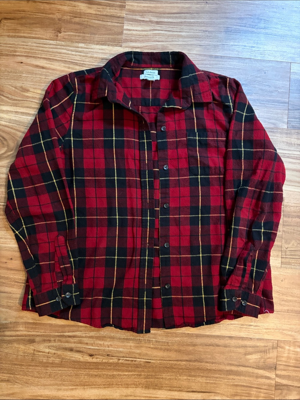 L.L. Bean Red and Black Plaid Button-Down Shirt